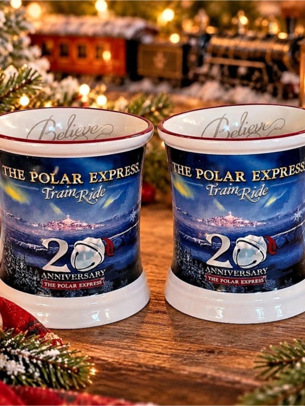 Polar Express 20th Anniversary Believe Christmas Mugs Set of 2